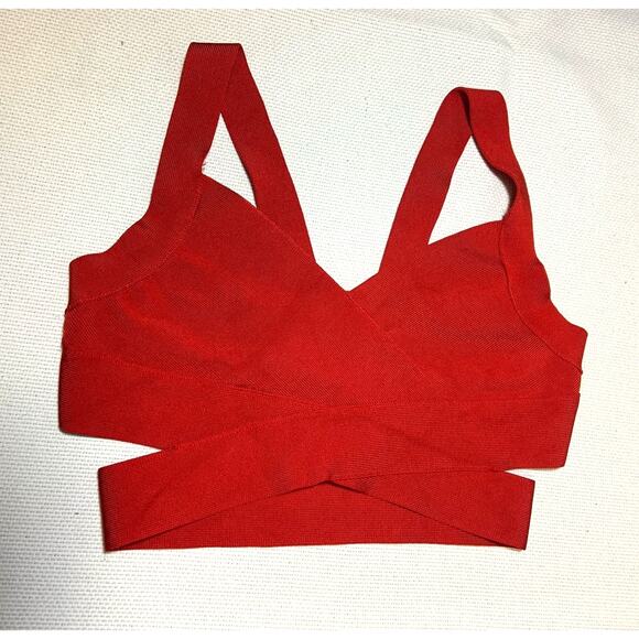 Women's BCBGMAXAZRIA Deep V-Neck Cut Out Bandage Bralette Crop Top Red Size XS - Picture 3 of 10